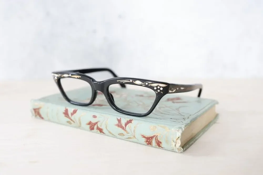 Vintage France Cateye Eyeglasses Frame Rockabilly pinup 1960s Rhinestone Retro